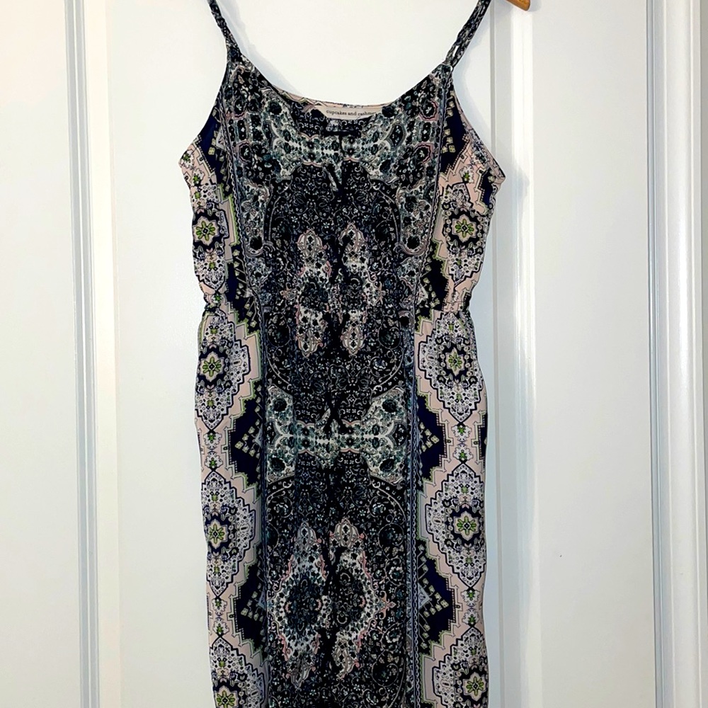 Cupcakes and Cashmere Sundress,  Multi shades of blue and beige, Size Small